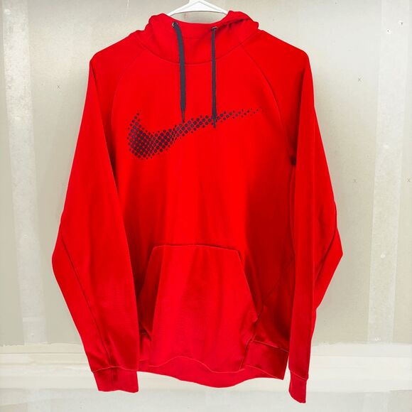 Nike Fleece Pullover Red Big Swoosh Center Youth Medium Y2K Streetwear Warm - Picture 1 of 5
